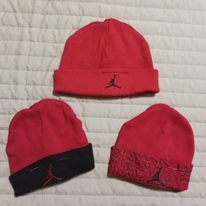 Lot of 3 Infant Boys Size 0-6 Month Nike Air Jordon Red Black Beanie Caps